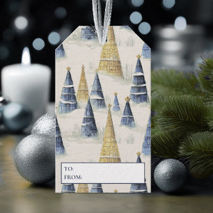 Blue Gold Christmas Pattern#8 ID1009 Gift Tags