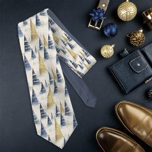 Blue Gold Christmas Pattern#8 ID1009 Tie