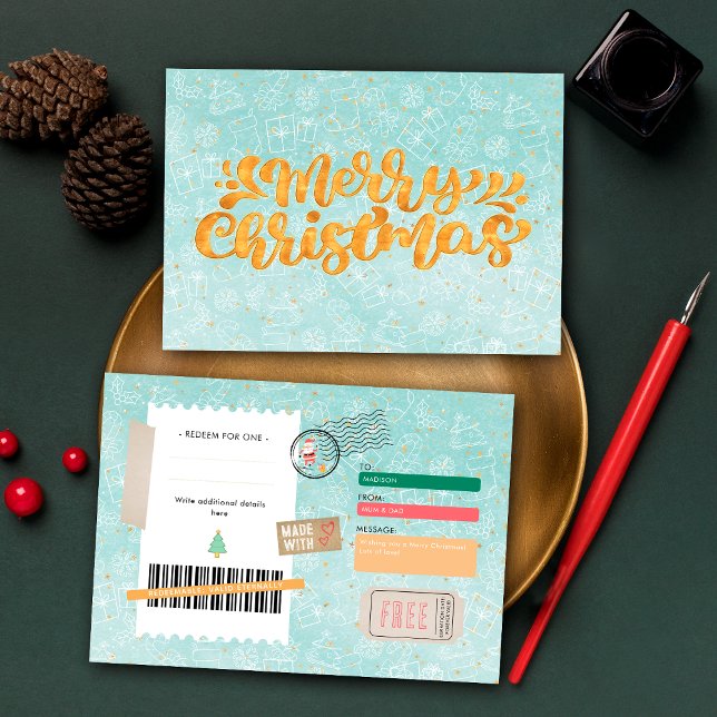 Blue Gold Christmas Pattern Ticket Gift Voucher (Creator Uploaded)
