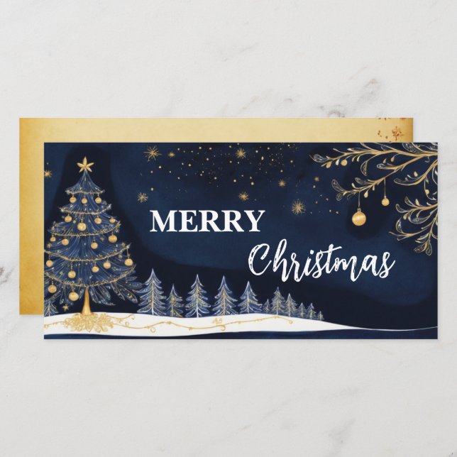 Blue Gold Christmas Tree Candle and Gift Card (Front/Back)