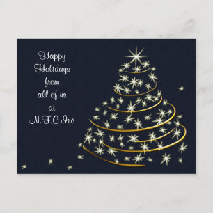 Blue Gold Christmas Tree Holiday Greeting Postcard