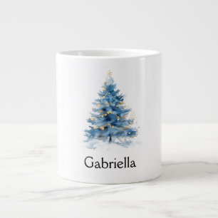 Blue Gold Christmas Tree Name Large Coffee Mug