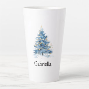 Blue Gold Christmas Tree Name Latte Mug