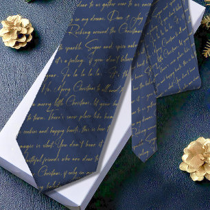 Blue Gold Christmas Typography Pattern#36 ID1009 Tie