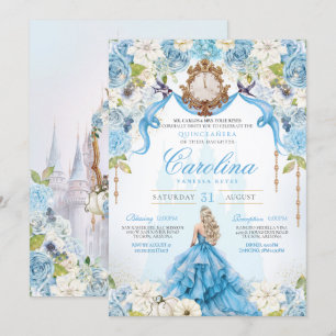 Blue Gold Cinderella Quinceanera Luxury Birthday Invitation