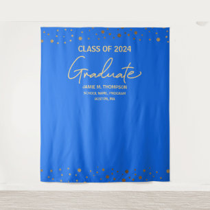 BLUE Gold Class of 2024 backdrop graduation Tapestry