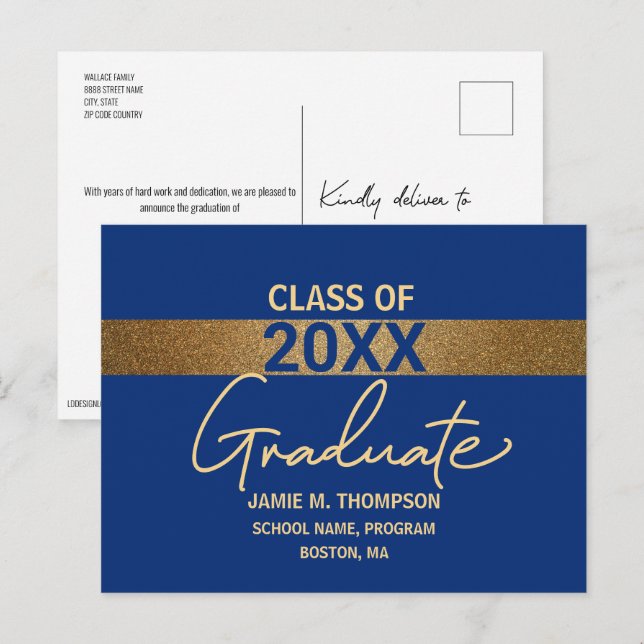 Blue Gold Class of 2024 Graduation announcement  Postcard (Front/Back)