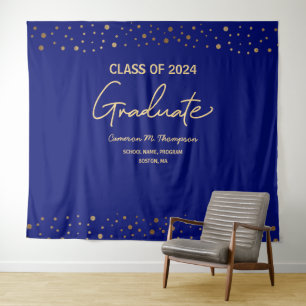 Blue Gold Class of 2024 Photo Backdrop Graduate Tapestry