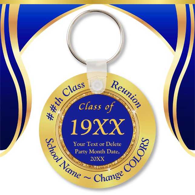Blue Gold, Class Reunion Gifts, Reunion Keychains (Blue and Gold, Class Reunion Party Favors. Class of 1974, Class of 1975 or Any Year. Class Reunion.)