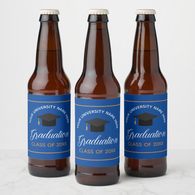 Blue Gold College Graduation Party Custom 2024 Beer Bottle Label (Bottles)