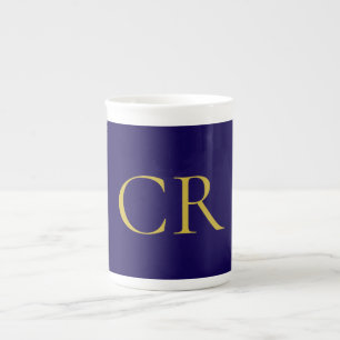 Blue & Gold Color Monogram Modern Minimalist Bone China Mug