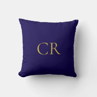 Blue & Gold Color Monogram Modern Minimalist Cushion