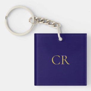 Blue & Gold Color Monogram Modern Minimalist Key Ring
