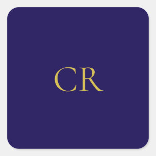 Blue & Gold Color Monogram Modern Minimalist  Square Sticker