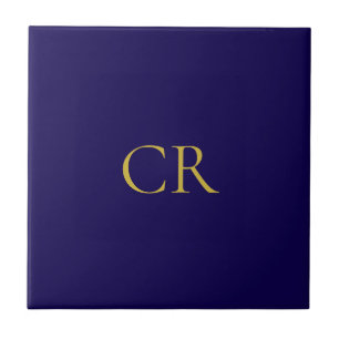 Blue & Gold Color Monogram Modern Minimalist Tile