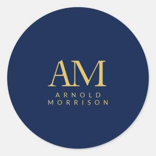Blue Gold Colors Monogram Initial Letters Name Classic Round Sticker