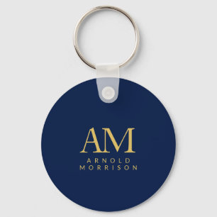 Blue Gold Colors Monogram Initial Letters Name Key Ring