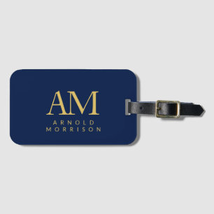 Blue Gold Colors Monogram Initial Letters Name Luggage Tag