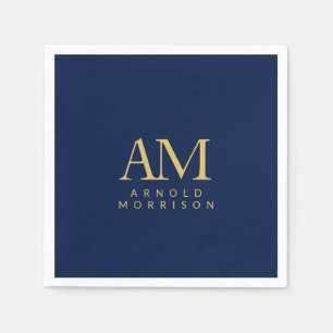 Blue Gold Colors Monogram Initial Letters Name Napkin