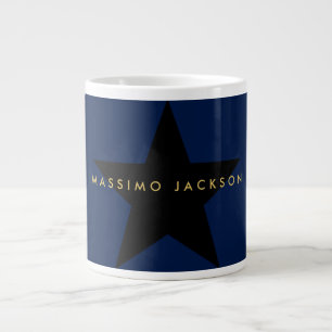 Blue Gold Colors Professional Trendy Black Star Large Coffee Mug