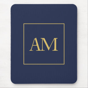 Blue Gold Colours Monogram Initial Letters Mouse Mat
