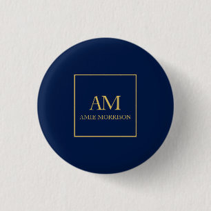 Blue Gold Colours Monogram Initial Letters Name 3 Cm Round Badge