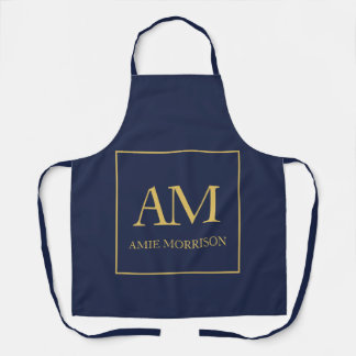 Blue Gold Colours Monogram Initial Letters Name Apron