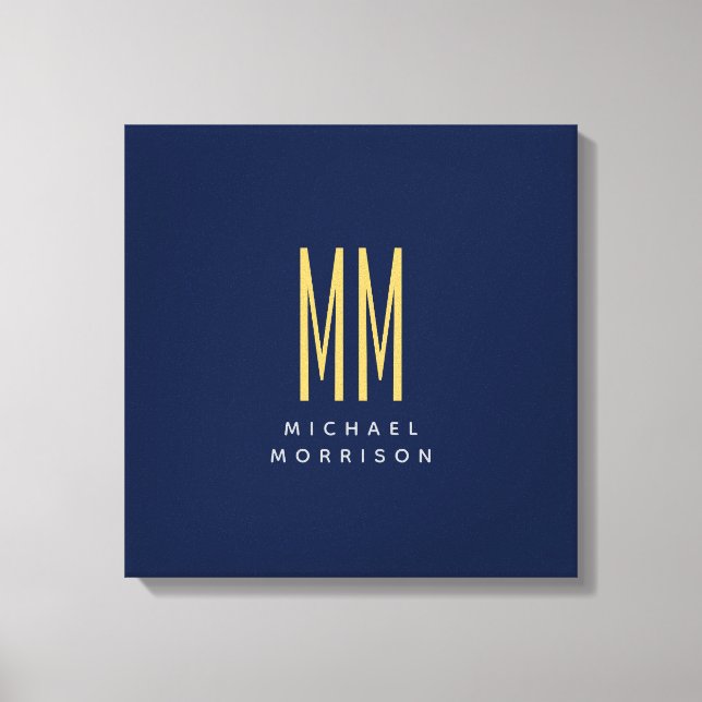 Blue Gold Colours Monogram Initial Letters Name Canvas Print (Front)