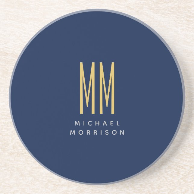 Blue Gold Colours Monogram Initial Letters Name Coaster (Front)