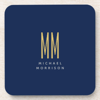 Blue Gold Colours Monogram Initial Letters Name Coaster