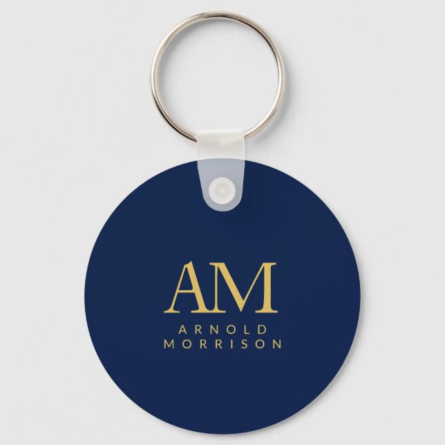 Blue Gold Colours Monogram Initial Letters Name Key Ring (Front)