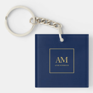 Blue Gold Colours Monogram Initial Letters Name Key Ring