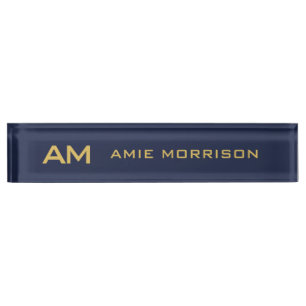 Blue Gold Colours Monogram Initial Letters Name Nameplate