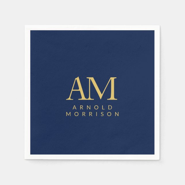 Blue Gold Colours Monogram Initial Letters Name Napkin (Front)