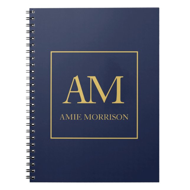 Blue Gold Colours Monogram Initial Letters Name Notebook (Front)