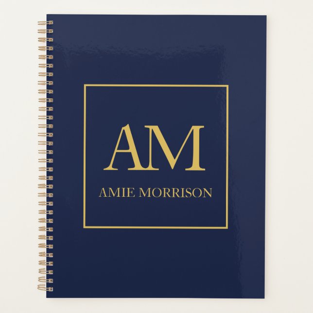Blue Gold Colours Monogram Initial Letters Name Planner (Front)