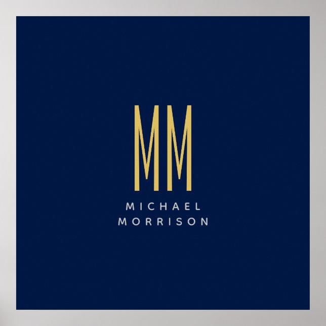 Blue Gold Colours Monogram Initial Letters Name Poster (Front)