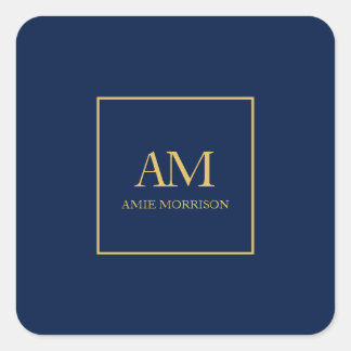 Blue Gold Colours Monogram Initial Letters Name Square Sticker
