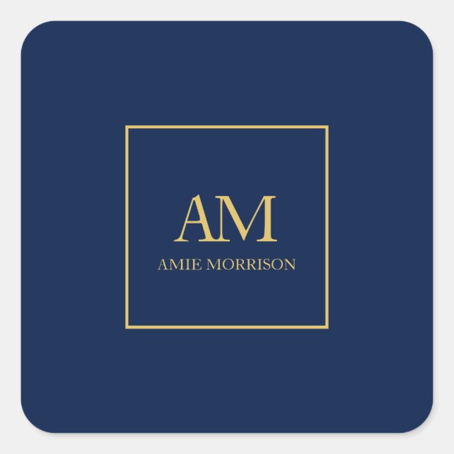 Blue Gold Colours Monogram Initial Letters Name Square Sticker (Front)