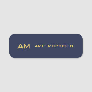 Blue Gold Colours Monogram Initial Letters Name Tag