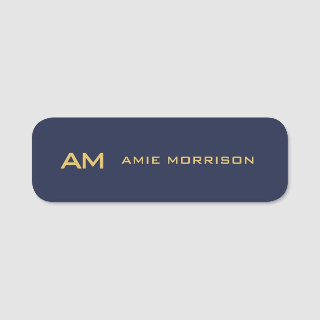 Blue Gold Colours Monogram Initial Letters Name Tag (Front)