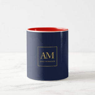 Blue Gold Colours Monogram Initial Letters Name Two-Tone Coffee Mug