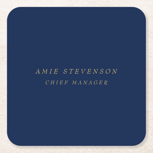 Blue Gold Colours Professional Classical Plain Square Paper Coaster (Front)
