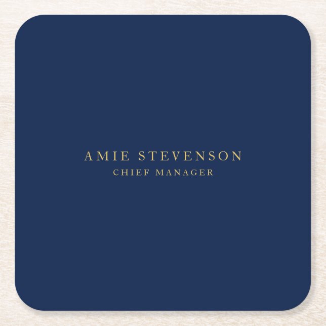 Blue Gold Colours Professional Classical Plain Square Paper Coaster (Front)