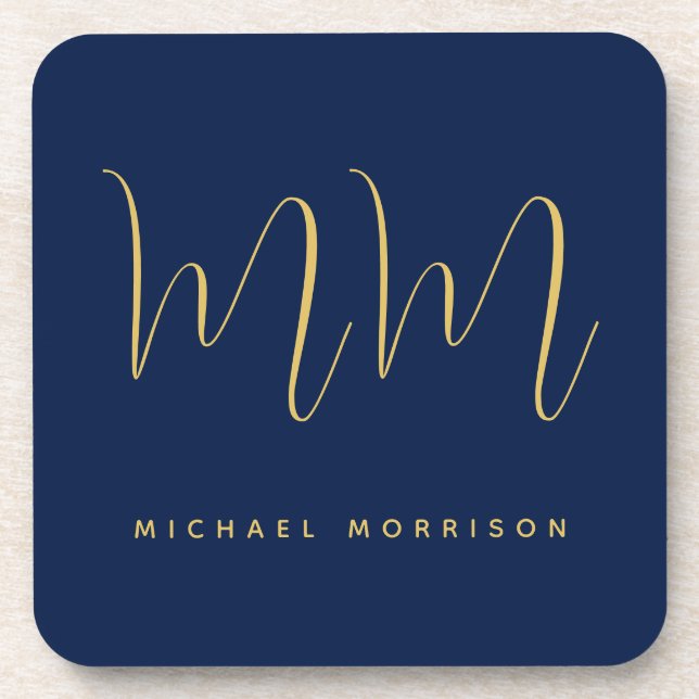 Blue Gold Colours Professional Initial Letters Nam Coaster (Front)