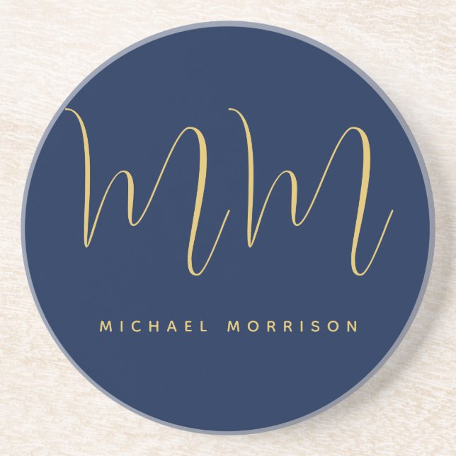 Blue Gold Colours Professional Initial Letters Nam Coaster (Front)