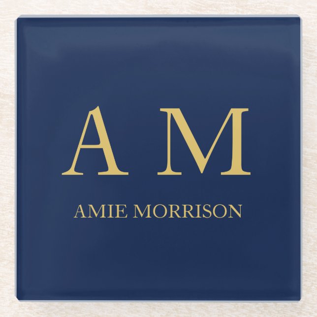 Blue Gold Colours Professional Initial Letters Nam Glass Coaster (Front)