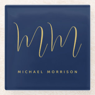 Blue Gold Colours Professional Initial Letters Nam Glass Coaster