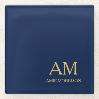 Blue Gold Colours Professional Initial Letters Nam Glass Coaster