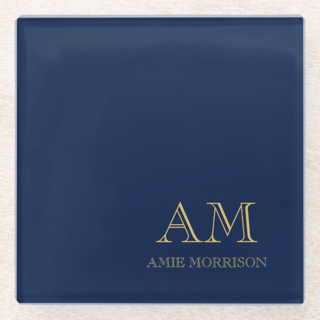 Blue Gold Colours Professional Initial Letters Nam Glass Coaster (Front)